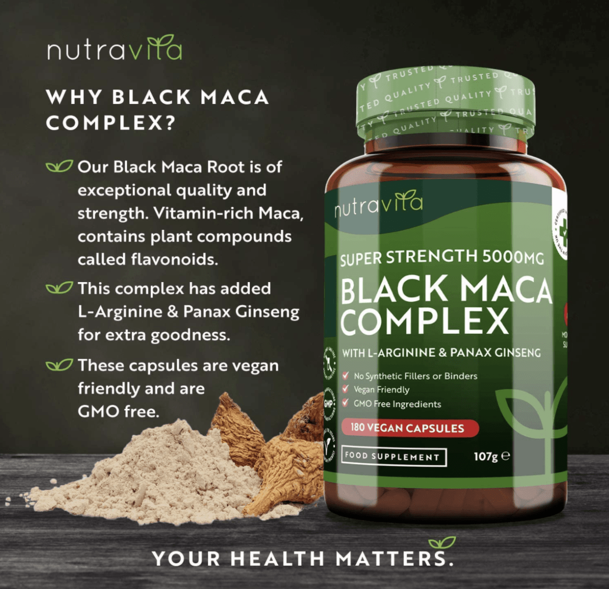 Nutravita Black Maca Complex 5000mg 180 Vegan Capsules. - Image 2